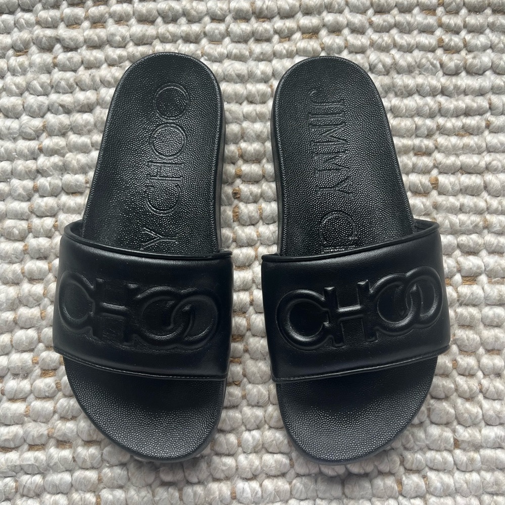 Jimmy Choo Black Logo Slide Sandals